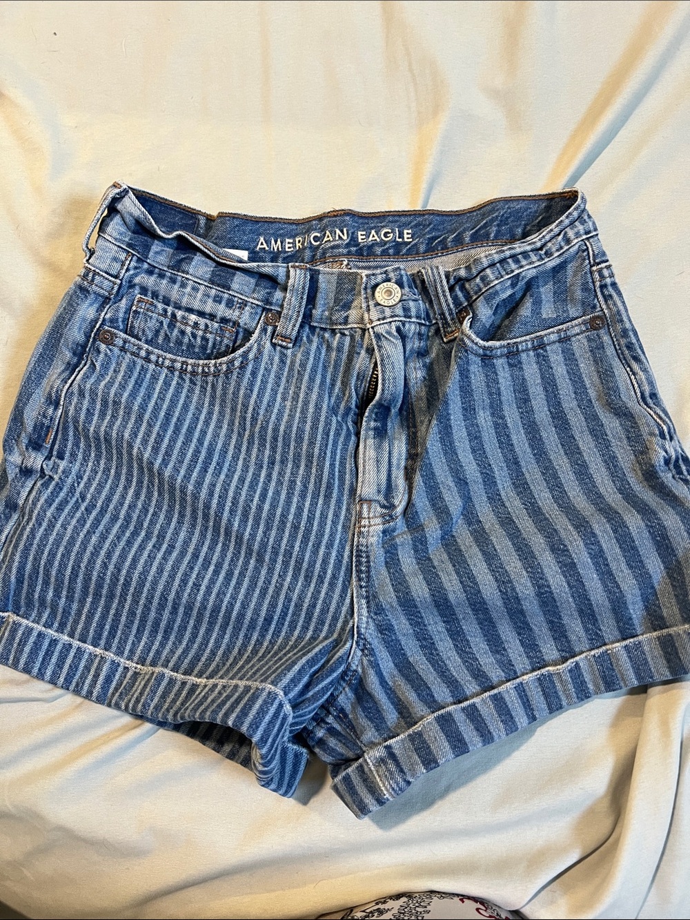 American Eagle Outfitters High-Rise Blue Striped Denim Shorts